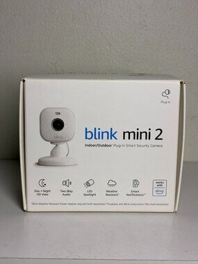Blink Mini 2 Plug-In Smart Security Camera 1080p HD Video Color Night Vision Whi